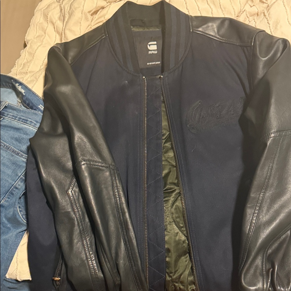 Puma Men's Dark Blue and Black Bomber Jacket
